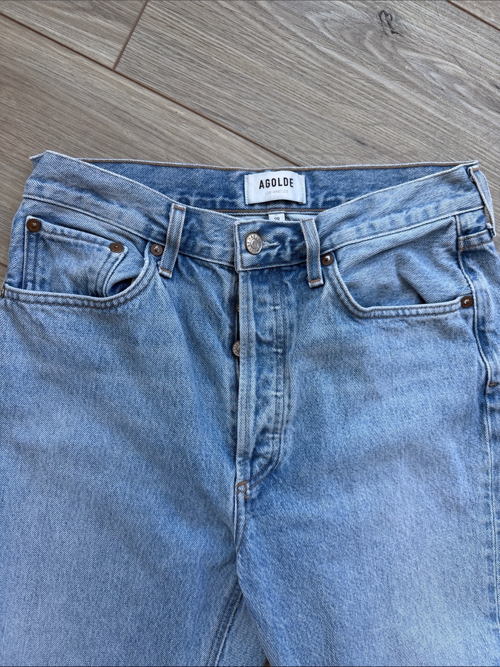AGOLDE Riley High Rise Straight Leg Jeans Light Wash 100% Cotton Size 28